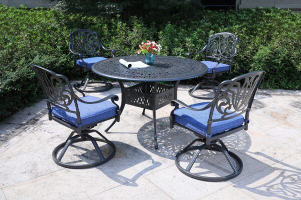 Round 4 Person 48.03" Long Aluminum Dining Set With Cushions - Gray / Navy