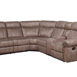 Dollum - Two Tone Nubuck Manual Recliner Sectional Sofa With USB Port Cupholder Console - Chocolate