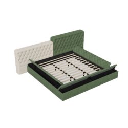 King Modern Upholstered Platform Bed With Storage Space, Sturdy And Stable Solid Wood Frame, Polyester Fabric, Easy To Assemble - Green