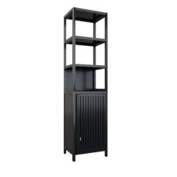 Storage Tall Slim Cabinet With Shutter Door And 3 Tier Shelves - Natural Bamboo, 64.76 Inches - Black