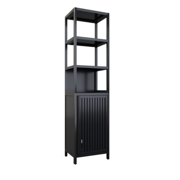 Storage Tall Slim Cabinet With Shutter Door And 3 Tier Shelves - Natural Bamboo, 64.76 Inches - Black