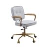 Siecross - Vintage Top Grain Leather Office Chair - Antique White / Gray - Image 3