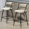 Counter Height Bar Stools Cover Kitchen Island Counter Bar Stool With Black Powder Coating Base And Footrest (Set of 2) - Beige - Image 6