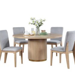 Caspian - 5 Piece Round Dining Table Set With Chairs - Oak