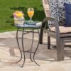 Outdoor Round Side Table With Mosaic Style Top And Curved Iron Legs - Blue / Matte Black - Image 9