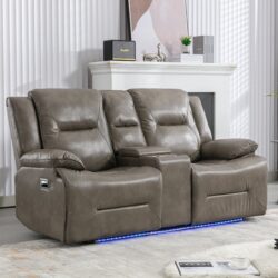 2 Seater Home Theater Recliner Manual Recliner Chair With A Led Light Strip Two Cup Holders And A Storage Box For Living Room - Gray