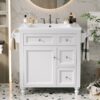 Bathroom Vanity With Top Sink, Modern Bathroom Storage Cabinet & 2 Drawers And A Tip-Out Drawer, Single Sink Bathroom Vanity - White - Image 20