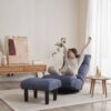 Adjustable Japanese Reclining Floor Chair Sofa With Metal Frame For Living Room & Balcony - Navy - Image 5