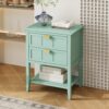 2 Drawer Side Table, American Style, End Table, Suitable For Bedroom, Living Room, Study - Light Green - Image 5