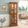 Curio Cabinet Lighted Curio Diapaly Cabinet With Adjustable Shelves And Mirrored Back Panel, Tempered Glass Doors (6 Tier), (E26 Light Bulb Not Included) - Oak - Image 16