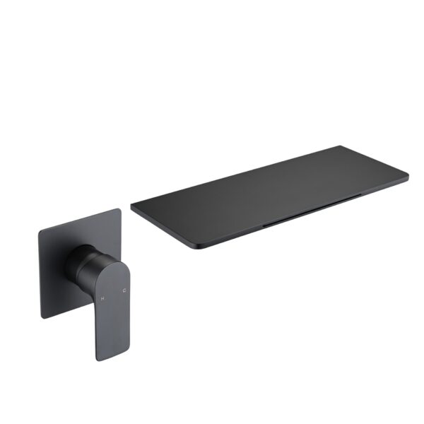 Modern Stainless Steel Waterfall Bathroom Sink Faucet With Single Handle Wall Mount - Matte Black