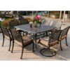 Square 8 Person 64" Long Aluminum Dining Set With Cushions - Antique Brown - Image 2