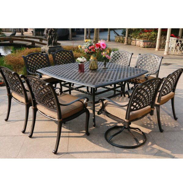 Square 8 Person 64" Long Aluminum Dining Set With Cushions - Antique Brown