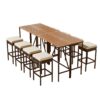 10 Piece Outdoor Acacia Wood Bar Height Table And 8 Stools With Cushions, Garden Wicker Dining Table, Foldable Tabletop, High Dining Bistro Set, All-Weather Patio Furniture - Brown - Image 20