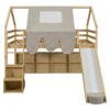 Full Size Loft Bed House Shaped Frame With Tent - Natural / Beige - Image 2