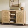 Transitional 2 Door Sideboard With Arched Rattan Panels - Light Brown - Image 4