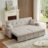 3 In 1 Convertible Sleeper Sofa Bed, Modern Fabric Loveseat Futon Sofa Couch Pullout Bed, Small Love Seat Lounge Sofa Reclining Backrest, Pillows, Pockets, Home Furniture For Living Room - Beige - Image 4