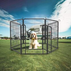 53.94" 6 Panels Heavy Duty Metal Playpen With Door, Dog Fence Pet Exercise Pen For Outdoor, Indoor - Black