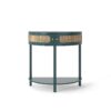 Boho Rattan Semi Circle End Table With Sliding Rattan Door, Elegant Entryway Console With Storage And Bottom Shelf - Antique Green - Image 15