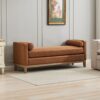 Elegant Upholstered Bench, Daybed, Ottoman With Wood Legs & 2 Bolster Pillows - Brown - Image 3