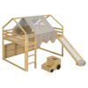 Full Size Loft Bed House Shaped Frame With Tent - Natural / Beige - Image 17