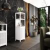 Bamboo Storage Cabinet With Tall Linen Tower, Multi Functional For Bathroom And Living Spaces - White - Image 2