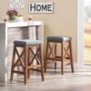 Upholstered Bar Stool With Nailhead Trim And X Frame Design (Set of 2) - Charcoal - Image 9