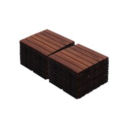 Acacia Wood Interlocking Deck Tiles Striped Pattern, 20 Piece Square Acacia Hardwood Outdoor Flooring For Patio, Bancony, Pool Side - Brown