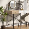 Makeup Vanity Desk With 3-Mode Lighted Mirror & Wireless Charging Station, Vanity Table With Drawer & 3 Open Shelves For Ample Storage Space, Dressing Table For Bedroom - White - Image 3