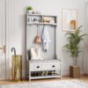 Modern 3 In 1 Hallway Hall Tree With Storage Drawers, Coat Rack, Shoe Rack Bench, And Cushion - Gray - Image 2