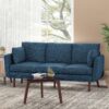 Diaphanous - Upholstered 3 Seater Sofa With 2 Accent Pillows And Wood Legs - Navy Blue - Image 7