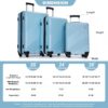 3 Piece Luggage Sets Lightweight Suitcase With Two Hooks, Spinner Wheels, (20/24/28) - Aqua Blue - Image 3
