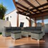8 Piece Patio Sectional Wicker Rattan Outdoor Furniture Sof Set With One Storage Box Under Seat And Cushion Box - Gray / Black - Image 2