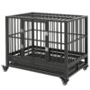 Pawhut - 36" Heavy Duty Dog Crate Metal Cage Kennel With Lockable Wheels, Double Door And Removable Tray - Gray - Image 10