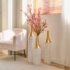 Floor Metal Vases Decorated White Metal Vases (Set of 3) Gorgeous Home Decoration Large Glazed Metal Vases - White / Gold - Image 18