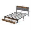 Modern Queen Bed Frame With LED Lights, Storage Drawers, USB & Charging StationUpholstered Headboard, & Iron - Gray - Image 12