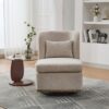 Modern Cushioned Armless Metal Base 360 Degree Swivel Chair With Pillow, Suitable For Living Room, Family Room, Bedroom, Lounge Area, Office - Beige - Image 4