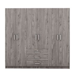 6 Doors Wardrobe Storage For Bedroom, With Big Drawers - Gray