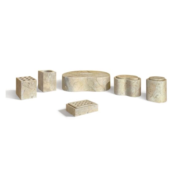 Marble Bathroom Accessories Set, Natural Stone - Beige / Gold / Beige / Yellow