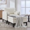Farmhouse Upholstered Accent Chair With Ottoman, Wood Base, Reversible Lid Coffee Table For Living Room Or Office - Ivory - Image 8