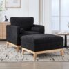 Farmhouse Upholstered Accent Chair With Ottoman Wood Base, Reversible Lid Coffee Table For Living Room - Black - Image 2