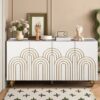 Modern Fluted Sideboard Buffet With Storage, Curve Element, 4 Doors With Adjustable Shelves - White - Image 2