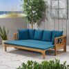 Outdoor Daybed With X-Shaped Panel Backrest And Armrests - Teak - Image 10