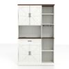 Farmhouse Kitchen Pantry Sideboard With Cabinet And Drawer, Multi Functional Kitchen Buffet With Hutch And Glass Holder, Microwave Stand With Charging Station - Brown / Antique White - Image 19
