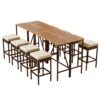 10 Piece Outdoor Acacia Wood Bar Height Table And 8 Stools With Cushions, Garden Wicker Dining Table, Foldable Tabletop, High Dining Bistro Set, All-Weather Patio Furniture - Brown - Image 18