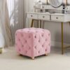 Modern Velvet Upholstered Ottoman, Exquisite Small End Table, Soft Foot Stool, Dressing Makeup Chair, Comfortable Seat For Living Room, Bedroom, Entrance - Pink - Image 4
