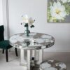 Round Dining Table With Elegant Floral Design And Mirrored - Silver Multi - Image 6