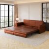 Pull Out Sofa Bed, 3 In 1 Faux Leather Convertible Sleeper Sofa With Nailhead Trim & Rolled Arm Multifunctional Sofa Bed For Living Room - Light Brown - Image 5
