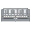 Twin Size Daybed With Fence Guardrails And 2 Drawers, Split Into Independent Floor Bed & Daybed - Gray - Image 15