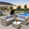 4 Piece Patio Sectional Wicker Rattan Outdoor Furniture Sofa Set With Storage Box - Gray - Image 17